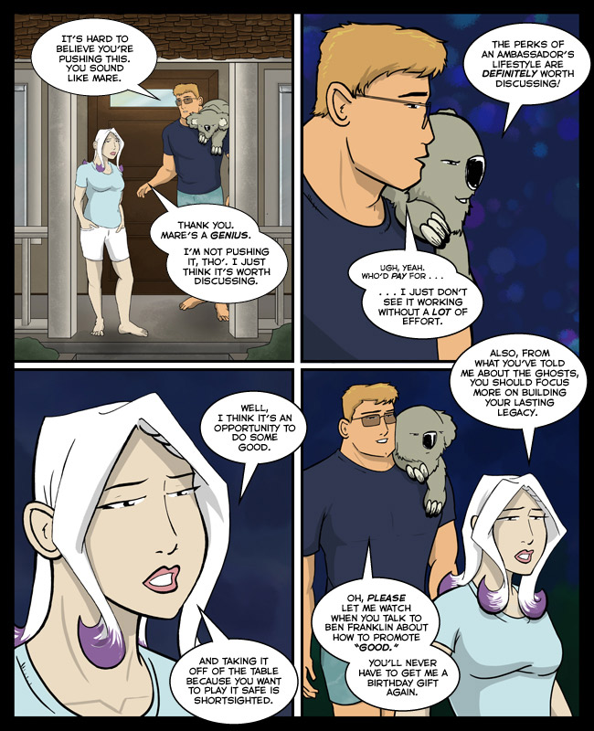 Comic for 14 July 2014: Rachel's first speech bubble is positioned oddly, but I spent a lot of time drawing Pat's toes. 