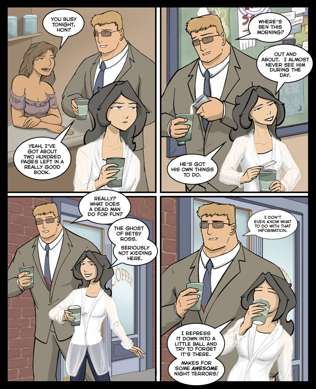 Comic for 27 September 2006: I don't know why the hostess is dressed like that.  Renaissance Faire coffee shop, I suppose